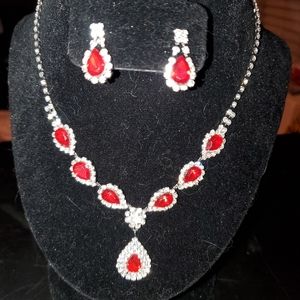 Nicole Miller New York Ocassion Red & White Rhinestone Jewelry Set